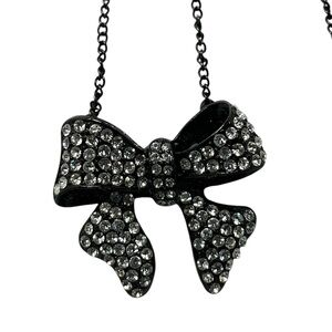 Cookie Lee Sparkly Rhinestone Bow Adjustable Gunmetal Chain Necklace
